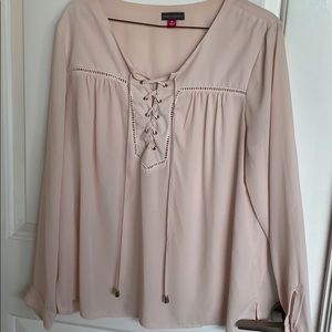 VINCE CAMUTO silk like blouse with lace up front